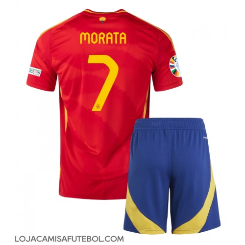 Camisa de Futebol Espanha Alvaro Morata #7 Equipamento Principal Infantil Europeu 2024 Manga Curta (+ Calças curtas)